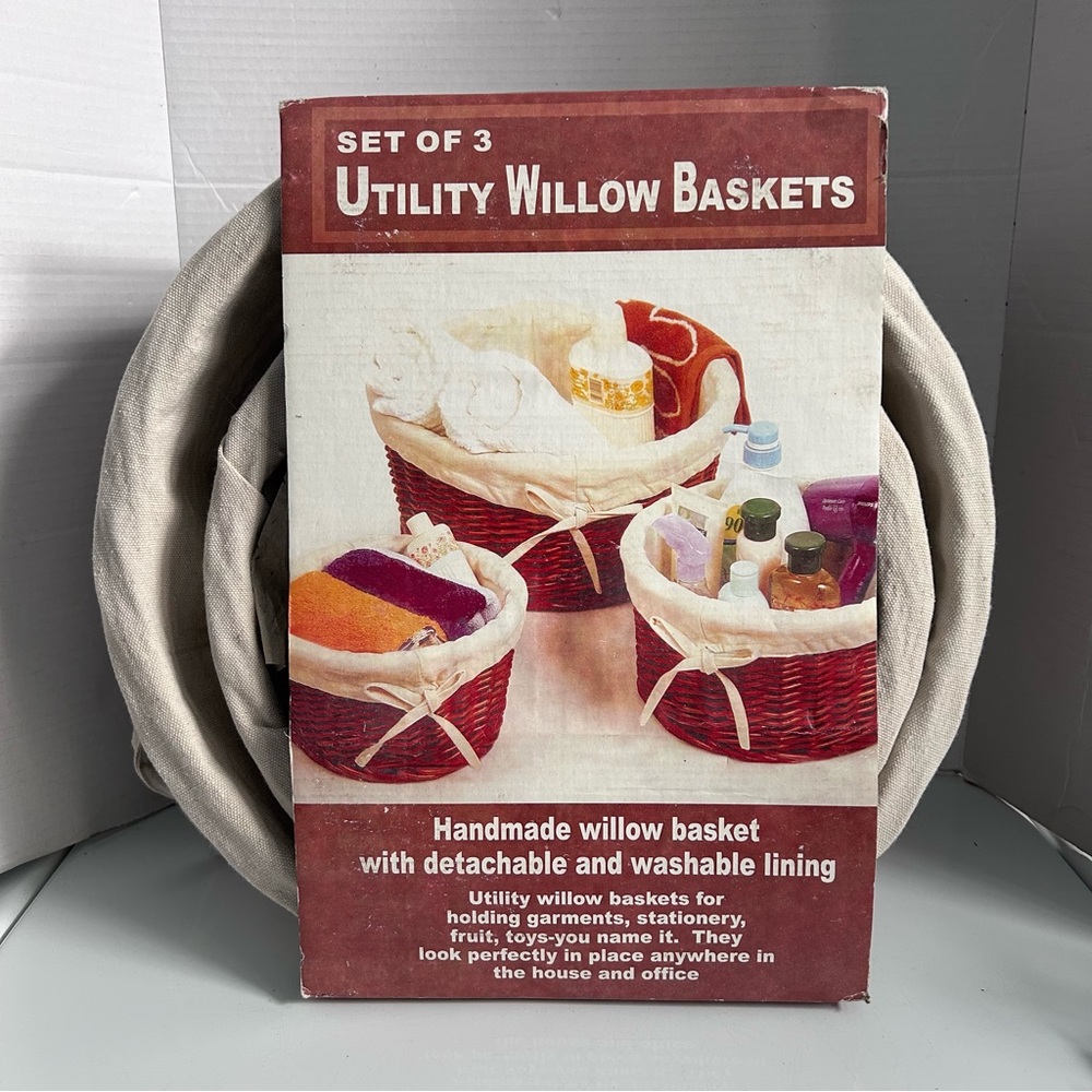 Set of 3 Utility Willow Baskets with detachable & washable lining